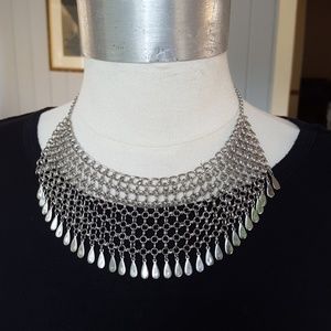 Silver Tone Chain Bib Necklace